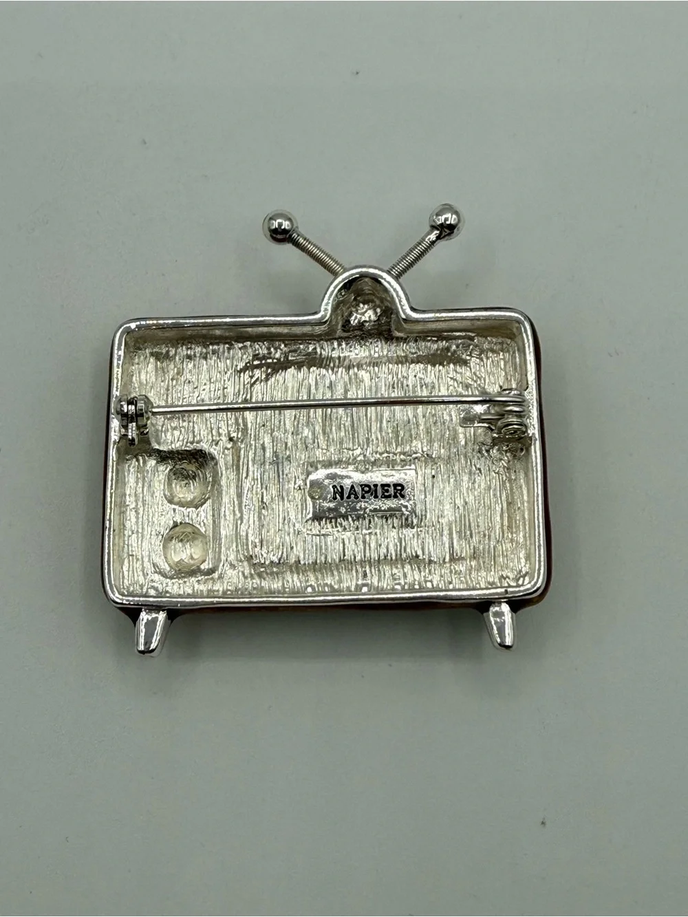 Vintage Napier Retro Television Brooch Pin Color Bar TV Enamel Silver Tone
